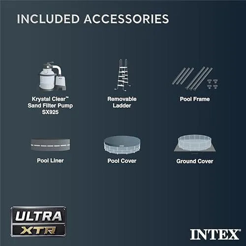 Intex Ultra XTR Frame 14′ x 42″ Round Above Ground Outdoor Swimming Pool Set with Sand Filter Pump, Ladder, Ground Cloth, and Pool Cover